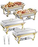 WENMILY Chafing Dish Buffet Set 9L [Elegant Gold and Silver], 4 Pack Gold Chafing Dishes [Rolled Edge Design], Stainless Steel Food Warmer for Catering Buffet and Any Party
