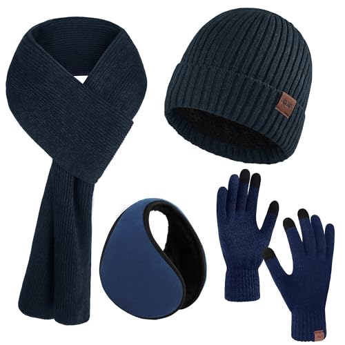 Gorro de invierno de punto con guantes suaves bufanda y orejeras unisex