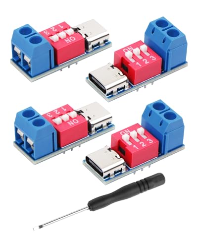 GELRHONR USB C PD Trigger Board Modul, PD/QC Decoy Board Schnellladung, Typ C auf 5 V/9 V/12 V/15 V/20 V mit Einstellbarer Spannung, f&uuml;r elektronische Tests, DIY (4er-Pack)