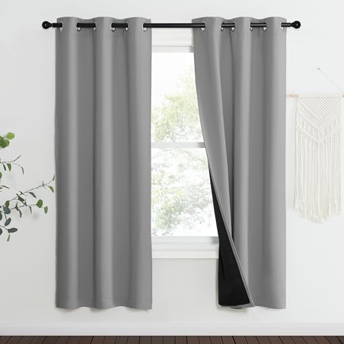 Image of NICETOWN Full Shade Curtain Panels, Pair of Energy Smart & Noise Blocking Out Blackout Drapes for Dining Room Window, Thermal Insulated Guest Room Lined Window Dressing(Silver Grey, 37 x 70 inch)
