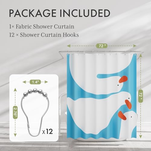 Image of AmazerBath Cute Goose Shower Curtain, Cute Bathroom Shower Curtain Set with 12 Shower Curtain Hooks, Rustic Fabric Shower Curtain, 72x72 Inches