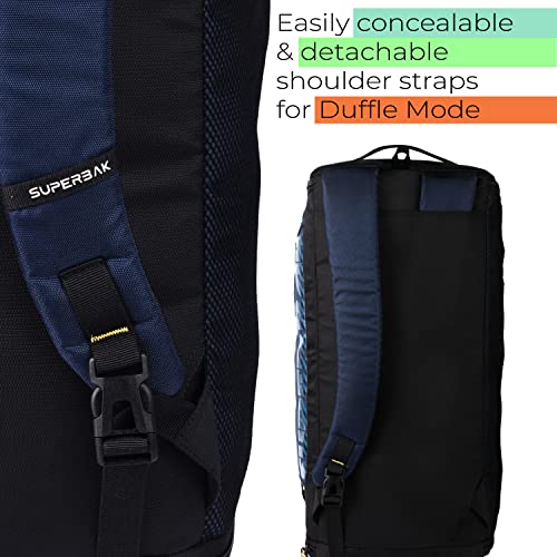 Image of SUPERBAK Polyester Mega 33 Ltrs Hybrid Travel Duffle Cum Backpack (Navy-Yellow) for Gym, Sports, Travel (Dufmega000112)
