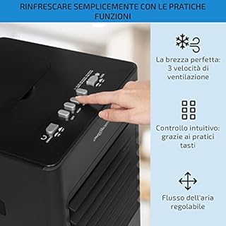 OneConcept Condizionatore Portatile Senza Tubo 65W 3 in 1, Umidificatore, Climatizzatore Portatile Silenzioso, Ventilatore Aria Fredda, Raffrescatore d’Aria 360m³/h, Serbatoio da 6L, Timer 2 Ore