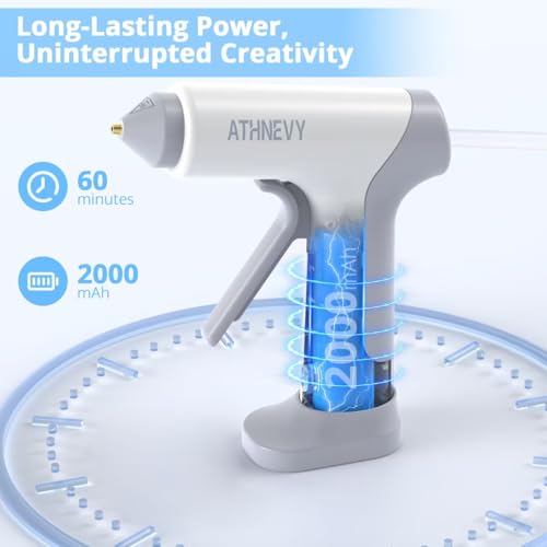 Image of Cordless Hot Glue Gun, 4V 10s Fast Preheat, USB-C, 2000mAh Battery with Indicator, Smart Temp Control, Anti-Drip, Auto-Off, 30x7mm Glue Sticks, DIY Crafts, Home Repair, School Project (White)