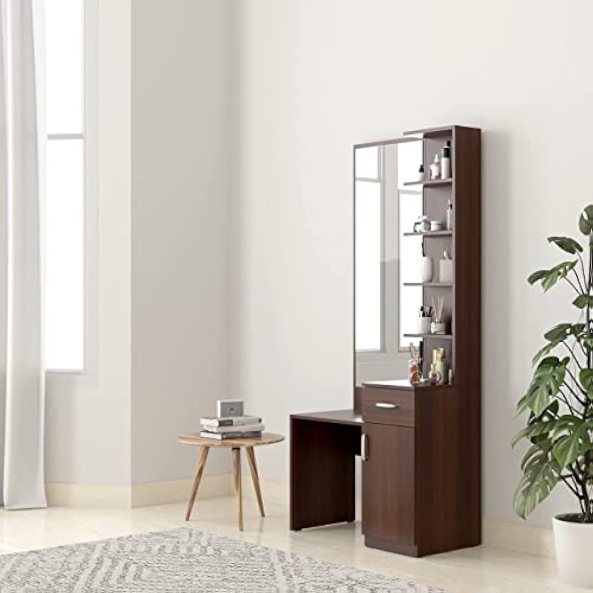 Engineered Wood Dressing Table Mirror with Storage