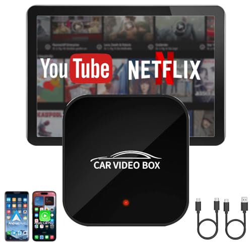 EXBLACK 3 in 1 Wireless CarPlay Adapter 2025 Upgraded,Wireless CarPlay & Android Auto Adapter Built in Netflix YouTube Support TF Card, Video Box for Cars & iOS Android Mobile Phones (4GB+64GB)