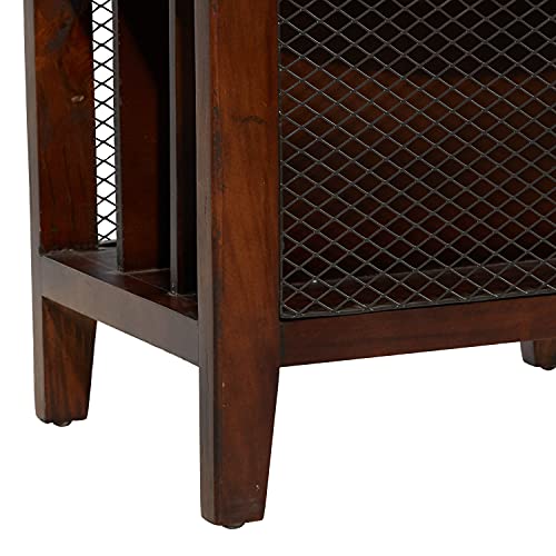Deco 79 Wood 3 Slot Magazine Holder With Netting Side Panels, 15" X 11" X 13", Brown #TOP4