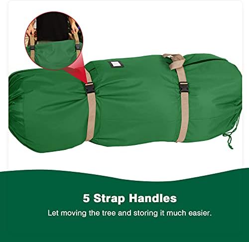 Roylvan Upright Christmas Tree Storage Bag, Fits up to 9ft Tall Artificial Tree, Heavy Duty 600D Oxford Xmas Holiday Tree Container with Zippers and 5 Handles, Green