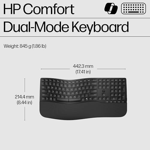 HP 680 Comfort Dual-Mode Keyboard | Adjustable typing angles | Ergonomic shape | Customisable 23 programmable keys Unifying Dongle | Multi-device & OS connectivity | Dedicated MS Copilot Key - Image 4