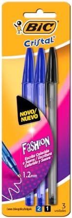 Caneta Esferográfica BIC Cristal Fashion com 2 Azul e 1 Preta, Po...