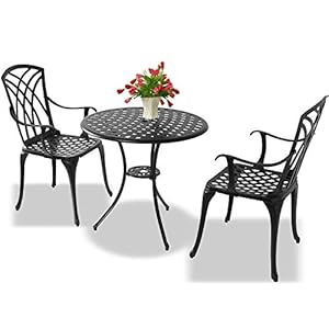 Homeology OSHOWA Cast Aluminium Weatherproof Outdoor Table with 2 Chairs Bistro Set