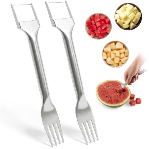 Image of 2Pcs Stainless Steel Watermelon Cutter Slicer Tool 2-in-1, Even Cuts