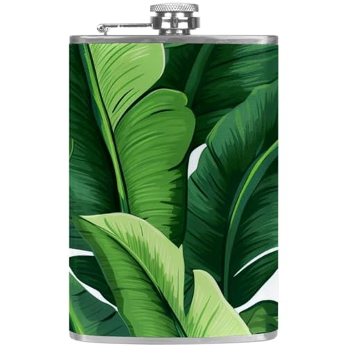 Frasco para hombres,Frasco para licor 8Oz,A prueba de fugas,vector de patrón de hojas de plátano