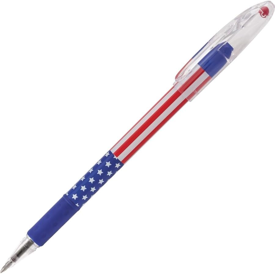 Miniatura 2 de Pentel RSVP - Bolígrafo de línea fina, (0.028 in), barril de bandera, tinta negra, paquete de 12 (BK90USA-A)