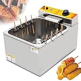WhFKLca Freidora De Palitos De Hot Dogs, Freidora AutomáTica para Perros De MaíZ, Equipo para FreíR Salchichas De 8 Piezas, Freidora EléCtrica Comercial De 1900 W Y 12 litros, Temperatura Ajustable