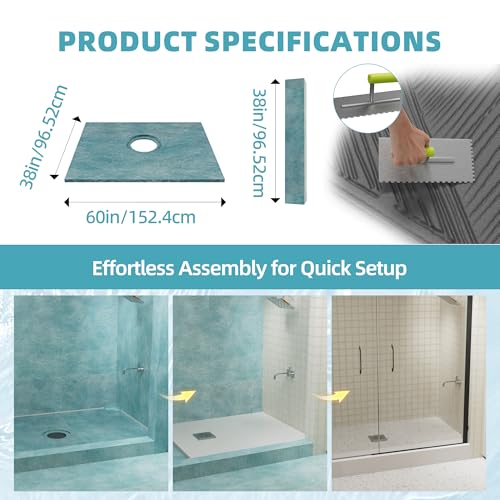 Shower Curb Kit - 38" x 60" Shower Tray with Complete Shower Kit, 4" PVC Central Flange,Center Shower Pan, 2 Cuttable Shower Curbs, Waterproofing Membrane, Corners & Trowel Fit For Bathroom - Image 3
