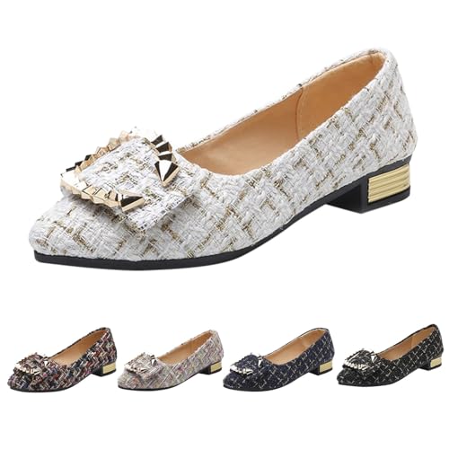 Zapatos de tacón bajo para mujer, zapatos de tacón bajo, zapatos de vestir elegantes y cómodos, zapatos de ballet antideslizantes, Blanco, 41 EU