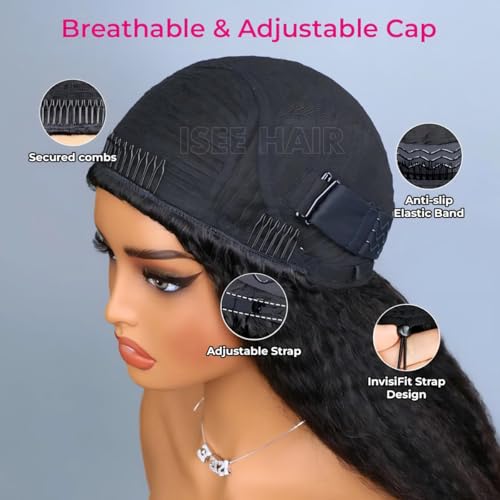Image of ISEE Half Wig Kinky Straight Glueless Wigs Human Hair For Women 26 Inch