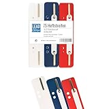 75 Heftstreifen - Kunststoff, 3 Bündel á 25 Stück - MADE IN GERMANY (rot, blau, weiß)