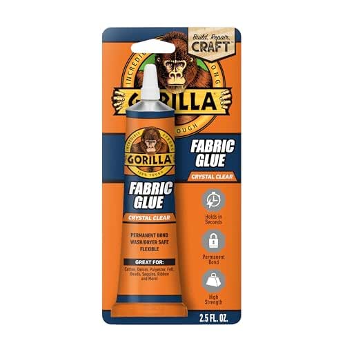 Gorilla Waterproof Fabric Glue, 2.5 oz Tube, Clear | Non-Yellowing,