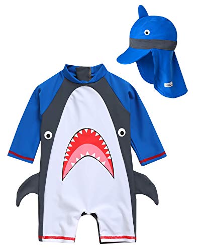 VAENAIT BABY 12-24M Infant Boys UPF 50+ Protection Swimsuit One Piece Rash Guard Sunsuit with Flap Cap