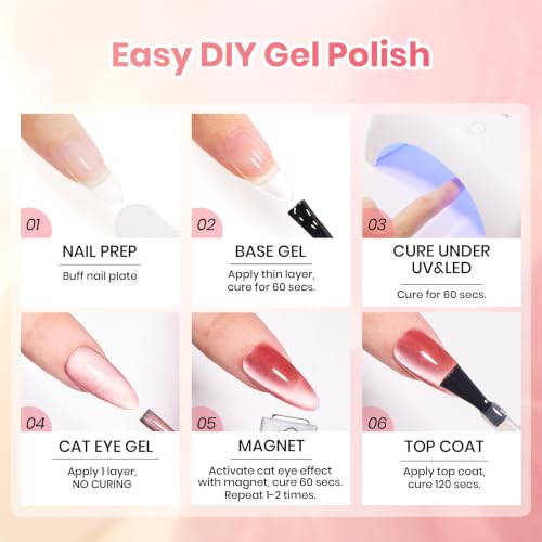 Image of Beetles Nude Gel Polish Set, 20 Color Jelly Cat Eye Gel with Magnet | 20 Sheer Nude Pink Magnetic Gel Colors, Soak-Off Uv Led Manicures
