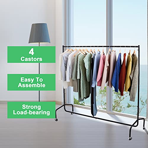 Clothes Rails for Bedroom, Heavy Duty 6FT Moveable Hanging Garment Long Clothes Rail Metal Display Stand Rack on Wheels with Shoes Storage Rail for Living Room Balcony Home Shop Rolling Garment