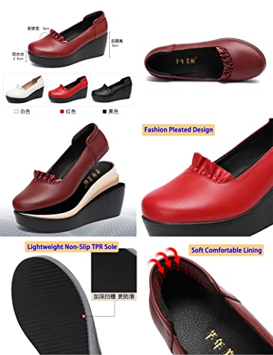 BlackeEight Women's Slip On Wedge Platform Dress Pumps,Lightweight Comfort Closed Toe Orthopedic Wedding Party Leather Shoes2