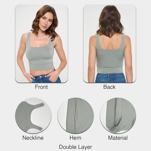 Image of Women's Sleeveless Square Neck Crop Top, Basic Slim Fit Shirt, Sexy Casual Cute Going Out, Trendy Spring Summer 2024