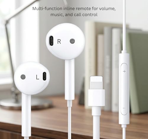 Image of Original for iPhone 14, 13, 12, 11, XR, XS, X, SE - Lightening Wired Earphones with Dynamic Audio, Clear Mic & Tangle-Free Design