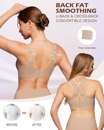 HORISUN Wireless Bras for Women Plus Size Full Coverage Supportive Bra Seamless Comfortable Bras for Large Breasts (Nude 42DDD) — view 5