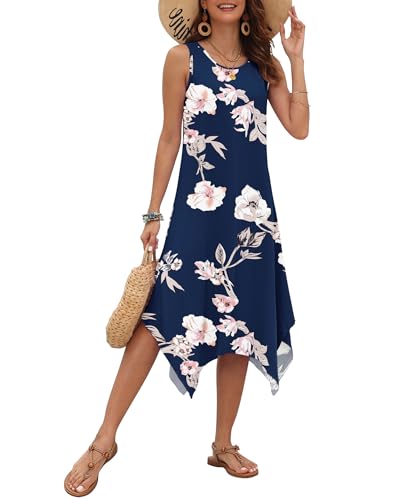 Image of AUSELILY Women's Summer Dresses Casual Sleeveless Midi Tank Beach Dress | Women's Asymmetrical Hem Sundress with Side Pockets, Great for Beach, Vacation & Daily Wear