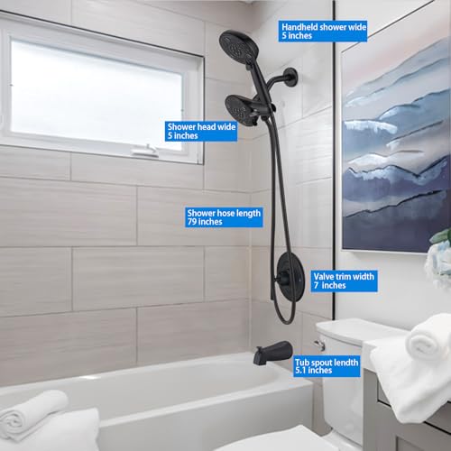 Replacement for Moen Shower Faucet Trim Kit, High Pressure Dual Shower Combo, Shower Handle& Tub Spout, (Valve& Catridge Not Inclued), Matte Black