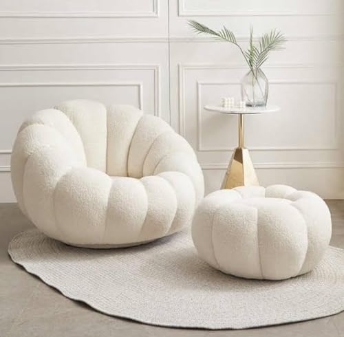 Image of Pumpkin Style Wooden Sofa, Contemporary Modern & Cozy Accent Chair for Living Room, Beige, 1 Seater Chair with Ottoman