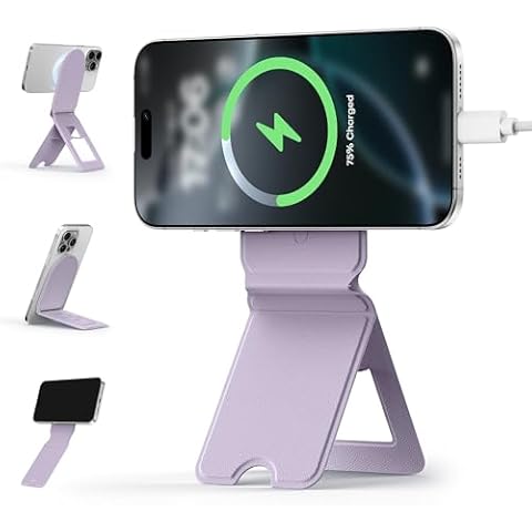 GONEZ Cell Phone Magnetic Tripod Stand Compatible with iPhone 16/15/14/13/12 Series, Angle Adjustment Kickstand, Folding Holder[Compatible MagSafe], Strong Magnet, Portable Selfie Stick Tripod(Purple) Cover