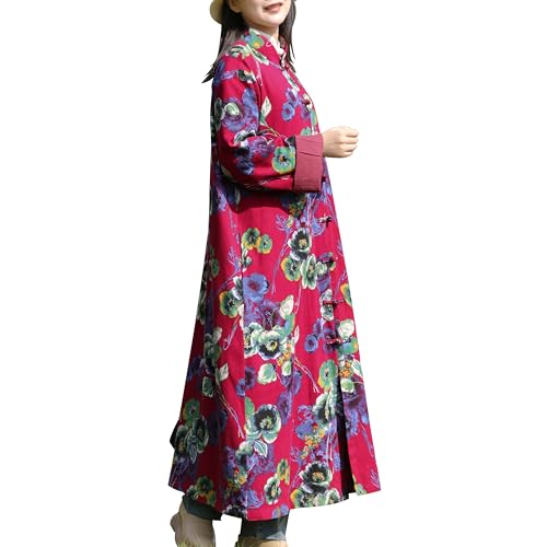 LUZU JUNU Women's Trench Coat Floral Print Jacket Cottagecore Clothing Casual Plus Size multicolored Outerwear