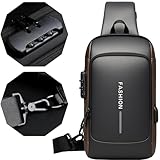 Bolsa Mochila Tiracolo Transversal Pochete de Couro Antifurto, Impermeável, com USB, Couro, Anti-Roubo, Esportiva, Academia