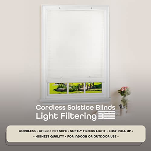 Image of Cordless Solstice Vinyl Roll-Up Blind - 72 Inch Width, 72 Inch Length, Quarter Inch Vinyl Slats - White - Soft Light Filtering Horizontal Windows Blinds for Indoor & Ourdoor by Achim Home Decor