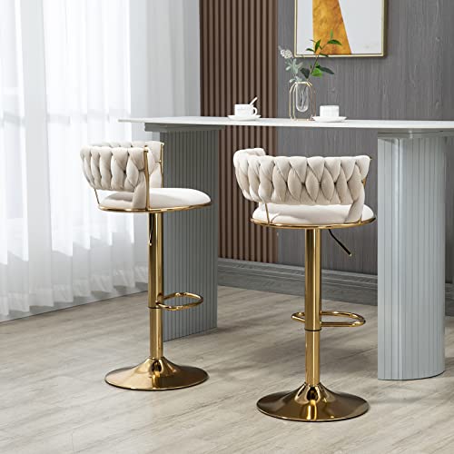 Deolme Swivel Velvet Bar Stoolset Of 2, Adjustable Counter Height Barstools Bar Chairs Modern Counter Stools With Back Upholstered Kitchen Island Chairs Gold Sillas Para Barra De Cocina Ivory #TOP3