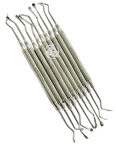 9 Pcs Set - Sinus Lift Dental Implant Instruments Curettes Double-Ended with Grooved Handles, German Stainless Steel Dental Instruments