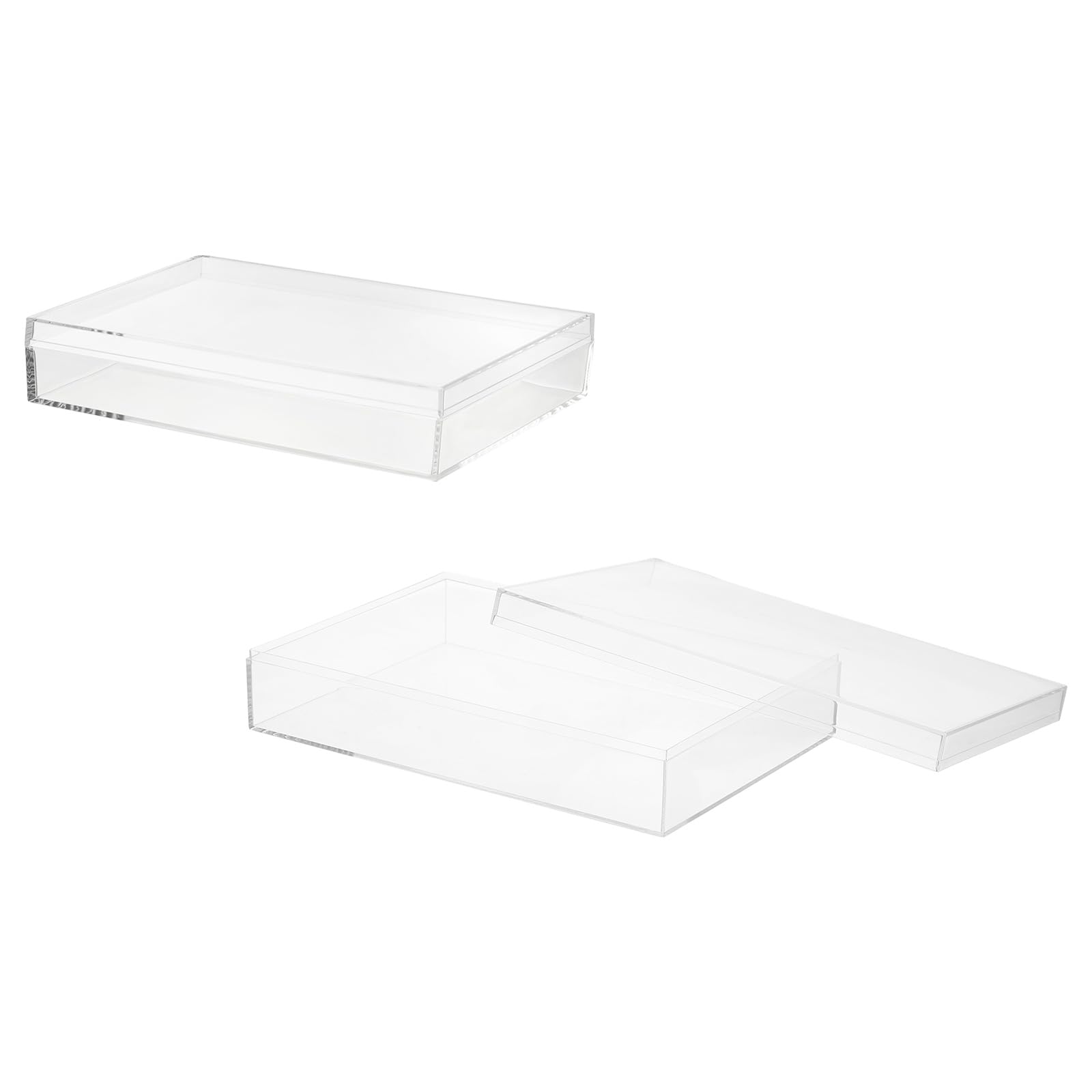 Acryl-Box mit Deckel, 26 x 26 x 6 cm, Acryl-Vitrine, quadratisch, Würfel, Aufbewahrungshalter, stapelbare Behälter für Kosmetik, Sammlerstück, Süßigkeiten, Schmuck (2 Stück, transparent)