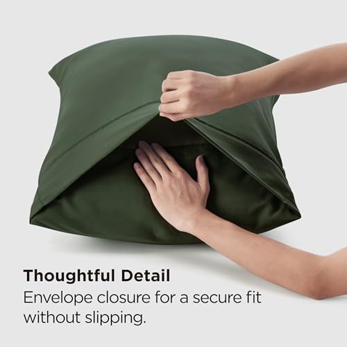 Image of Bedsure Pillow Cases Standard Size Set of 2 - Olive Green Microfiber Pillowcases, Super Soft Double Brushed Pillow Case Covers with Envelope Closure for Kids, Wrinkle, Fade Resistant, 20x26 Inches