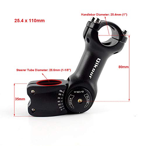 25.4 Bike Stem Adjustable 0-60 Degree Handlebar Riser Extender For Road Bike, Mountain Bike, Mtb, Bmx (Only Fit 1"/25.4Mm Handlebar) (25.4 X 110Mm) #TOP2