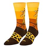 Cool Socks, Wild African Safari, Jungle Animal Design Fun Socks for Men, Giraffe