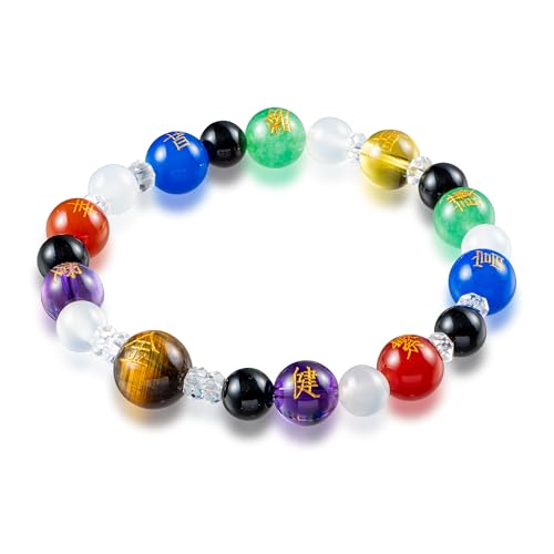 Yokohama Wakuwaku kan Lucky bracelet Auspicious Japanese Kanji traditional cool stretch powerstone Agate Green quartz Amethyst casual gift