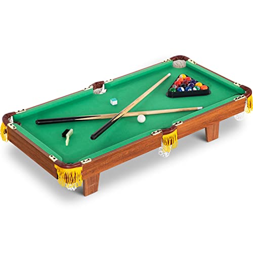 RayChee 36in Mini Tabletop Pool Set Portable Billiards Table Game, Includes Game Balls, Sticks, Chalk, Brush and Triangle for The Family, Office, Party