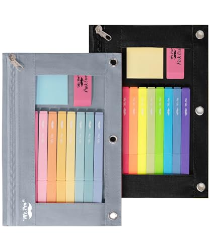 Image of Mr. Pen- Pencil Pouch for 3 Ring Binder, 2 Pack, 10 inchx6.75 inch, Smooth Zipper | Clear Window, Large Capacity Pencil Case with 3 Reinforced Grommets for School, Office, Supplies Storage | Clear Window, Large Capacity Pencil Case with 3 Reinforced Grommets for School, Office, Supplies Storage