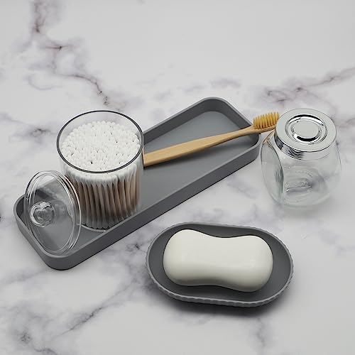 Bathroom Accessory Set - 10 Piece Grey Bathroom Accessories Set with Trash Can, Toothbrush Holder and Cup, Soap Dispenser, Soap Dish, Toilet Brush Holder, Vanity Tray, Qtip Holder, Tissue Box Cover - Image 5