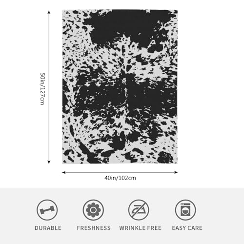 HGOD DESIGNS Cowhide Print Flannel Fleece Bed Blanket 40 x 50 inch Black & White Cow Spots Pattern Throw Blanket Lightweight Cozy Plush Blanket for Bedroom Living Rooms Sofa Couch - Image 2
