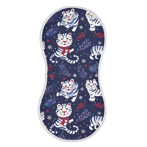 Navy Blue Tigers Winter Cotton Muslin Baby Burp Cloths Breathable wash Cloth for Gender Neutral Set of 2, 22x11in2